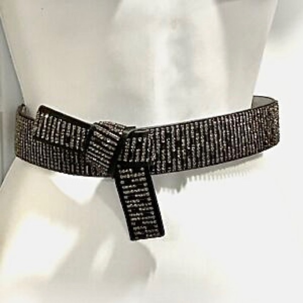 WHBM Genuine Leather Crystal Embellished Studded Black Belt